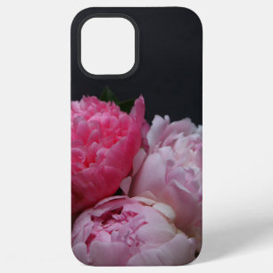 Pink peonies on dark background iPhone 12 pro max case