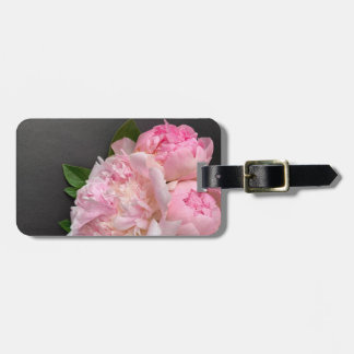 Pink peonies on dark background luggage tag