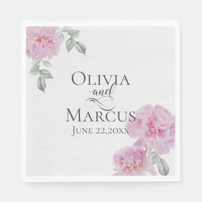 Pink Peonies on Rice Paper Texture Napkin (Front)