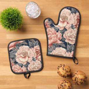 Pink Peonies Oven Mitt & Pot Holder Set