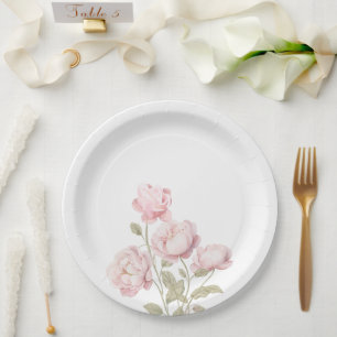 pink peonies paper plate