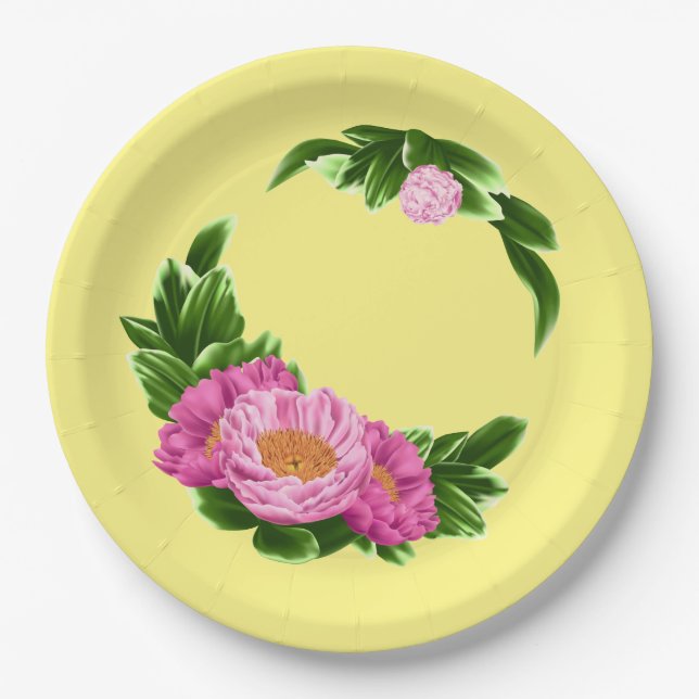 Pink Peonies Paper Plate (Front)