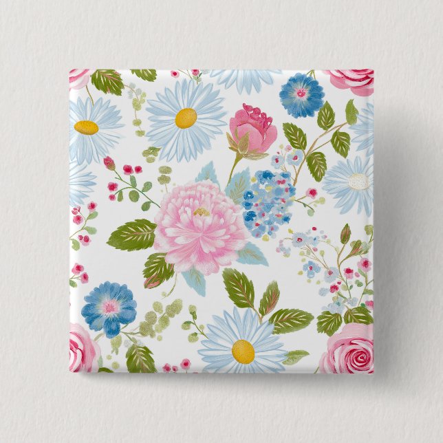 Pink Peonies Pattern  15 Cm Square Badge (Front)