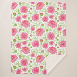 Pink peonies pattern sherpa blanket