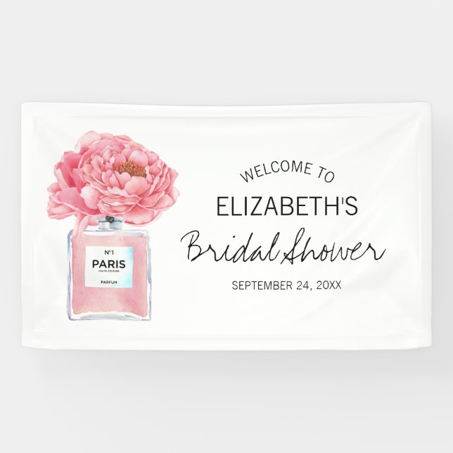 Pink Peonies Perfume Floral Bridal Shower Welcome Banner (Horizontal)