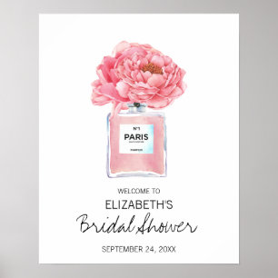 Pink Peonies Perfume Floral Bridal Shower Welcome Poster