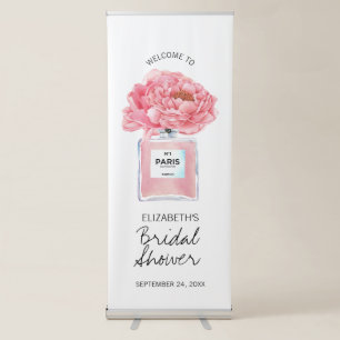 Pink Peonies Perfume Floral Bridal Shower Welcome Retractable Banner
