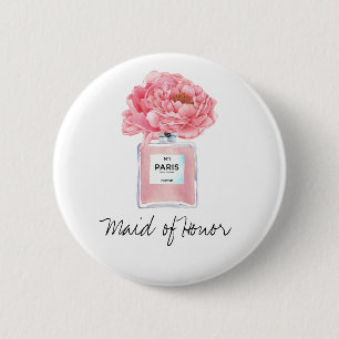 Pink Peonies & Perfume Maid of Honor 6 Cm Round Badge