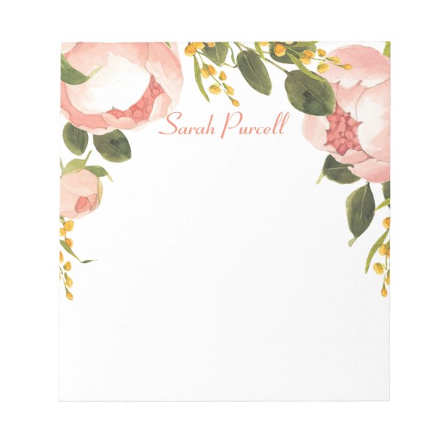 Pink Peonies Personalised Notepad (Front)