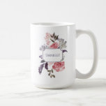 Pink Peonies Purple and Green Leaves Monogram Coffee Mug<br><div class="desc">Beautiful pink peonies with purple and green leaves. The perfect touch for your home or office. Personalise with your name.</div>