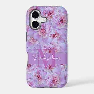 Pink Peonies Purple Monogram Floral