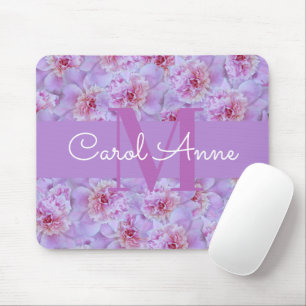 Pink Peonies Purple Monogram Mouse Pad