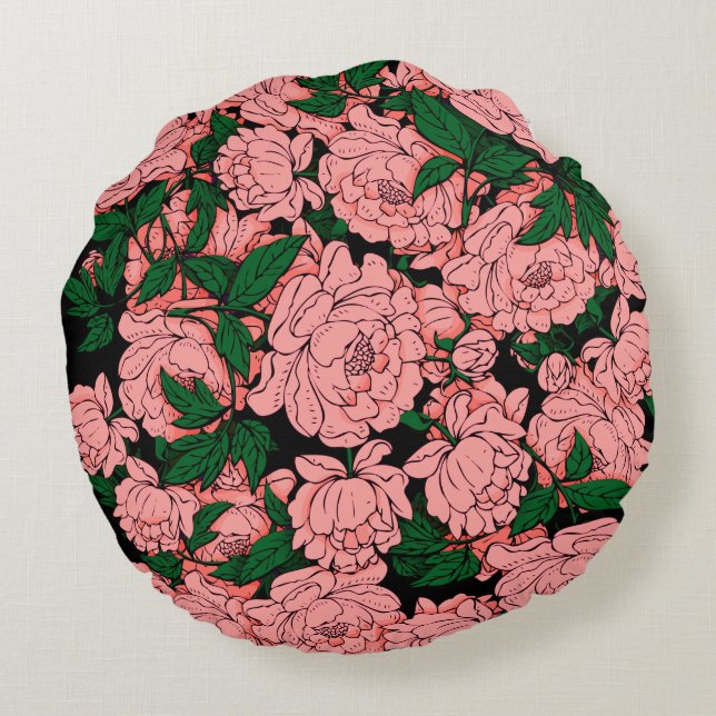 Pink Peonies Round Cushion (Back)