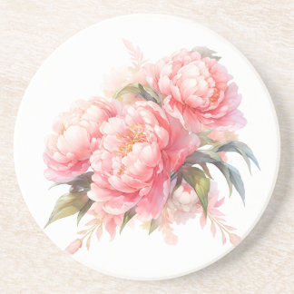 Pink Peonies Sandstone Coaster