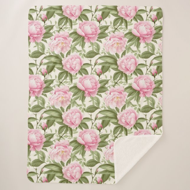 Pink Peonies Sherpa Blanket (Front)