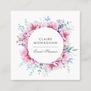 Pink Peonies   Square Business Card
