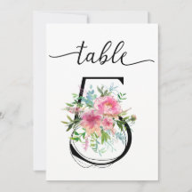 Pink Peonies Table five Table Number