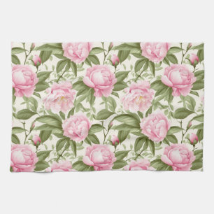 Pink Peonies Tea Towel