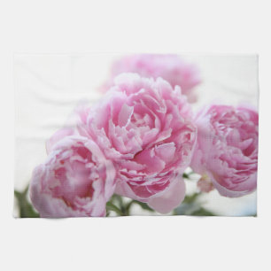 Pink peonies tea towel