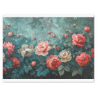 Pink Peonies Teal Background Painting Decoupage