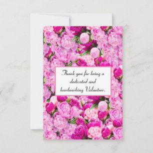 Pink Peonies Thank You Volunteer Card