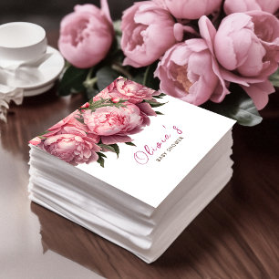 Pink Peonies Watercolor Baby Shower Napkin