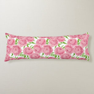 Pink peonies watercolor body cushion