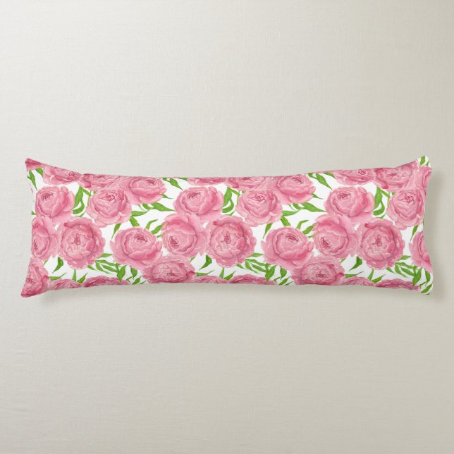 Pink peonies watercolor body cushion (Front)