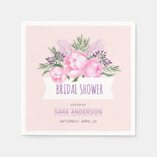 Pink Peonies Watercolor Bridal Shower Napkin