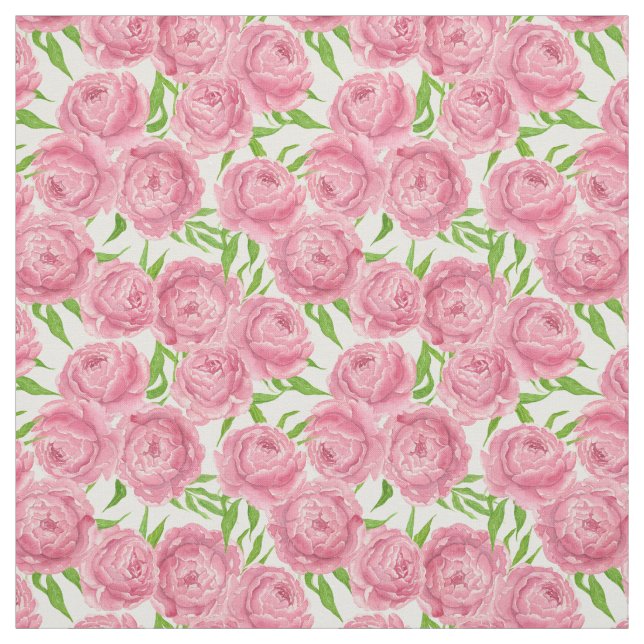 Pink peonies watercolor fabric (Swatch)