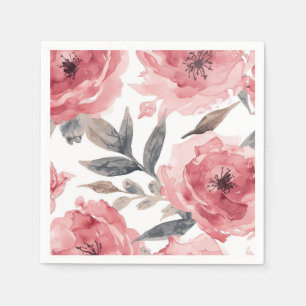 Pink Peonies Watercolor Floral Botanical Painted Napkin
