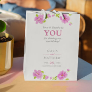 Pink Peonies Watercolor Floral Green Wedding Guest Small Gift Bag