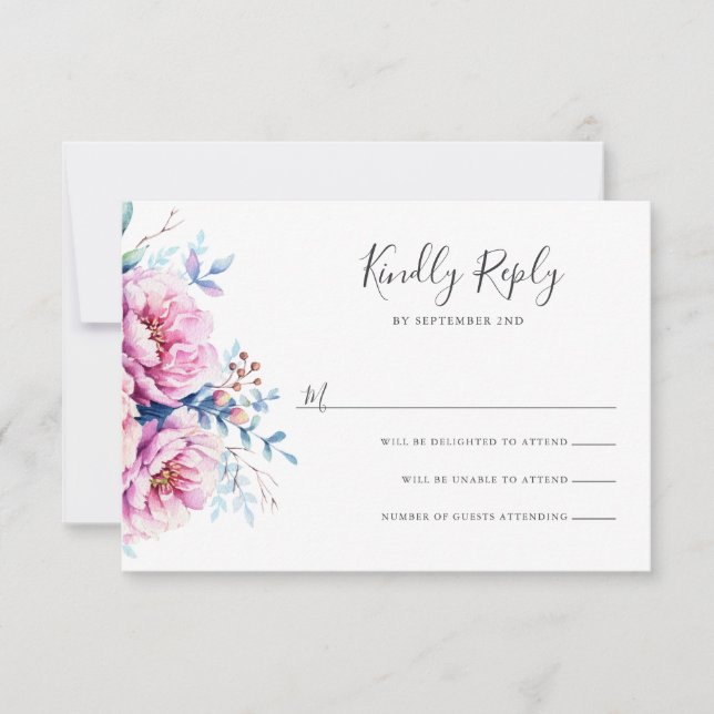 Pink Peonies | Watercolor Floral RSVP Card (Front)