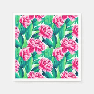 Pink Peonies Watercolor Print Napkin