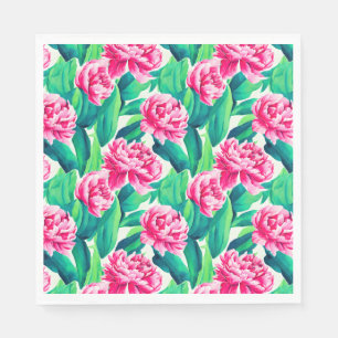 Pink Peonies Watercolor Print Napkin