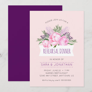 Pink Peonies Watercolor Rehearsal Dinner Invitation