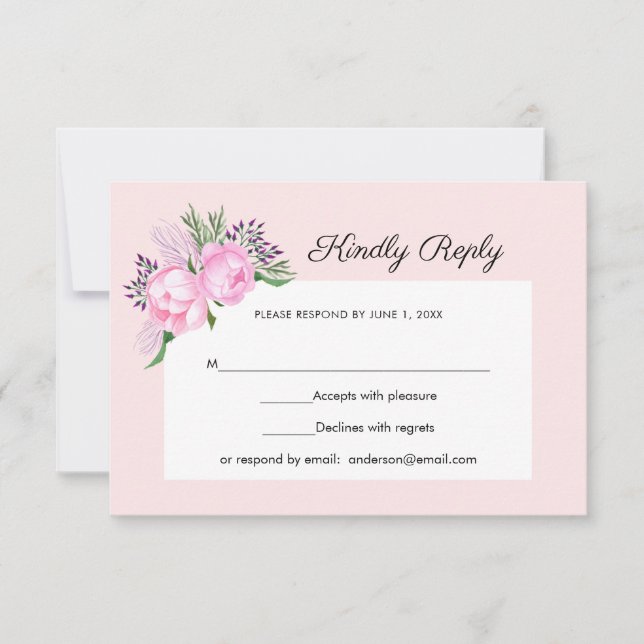 Pink Peonies Watercolor | RSVP (Front)