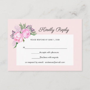 Pink Peonies Watercolor   RSVP Card