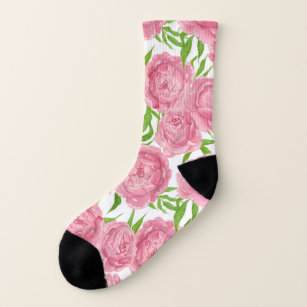 Pink peonies watercolor socks