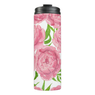 Pink peonies watercolor thermal tumbler