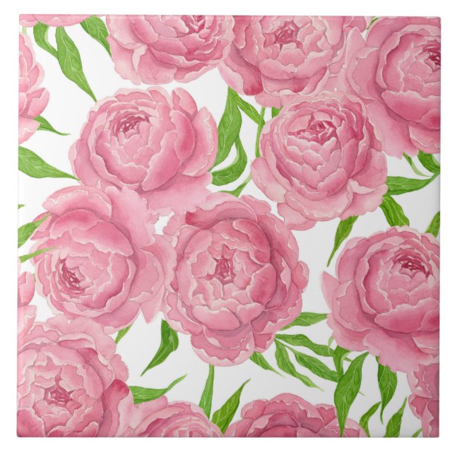 Pink peonies watercolor tile (Front)