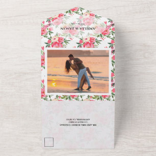 Pink Peonies Watercolor Wedding All In One Invitation