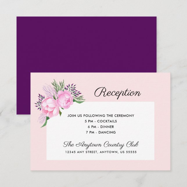 Pink Peonies Watercolor Wedding Reception Invitation (Front/Back)