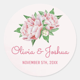 Pink Peonies Watercolor Wedding Stickers