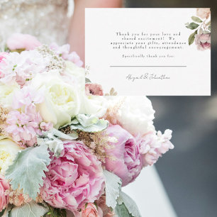 Pink Peonies Wedding Message Flat Thank You Card