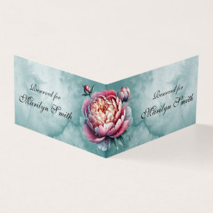 Pink Peonies Wedding Name Place Card