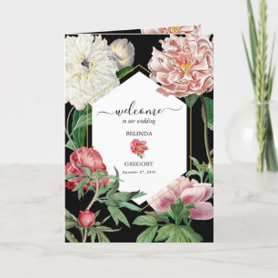 Pink Peonies Wedding Order of Service Black Programme