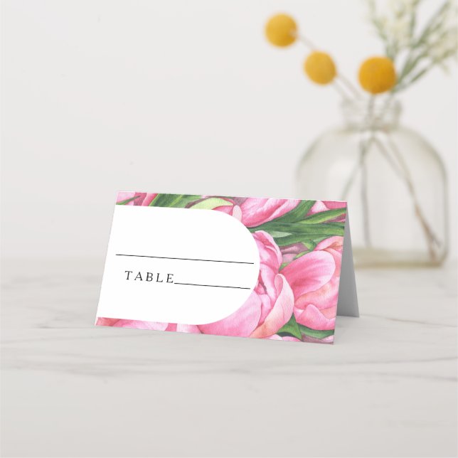 Pink peonies - wedding place cards (Front)