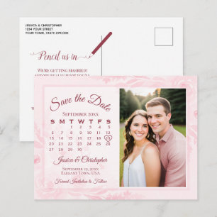 Pink Peonies Wedding Save the Date Calendar Photo Announcement Postcard