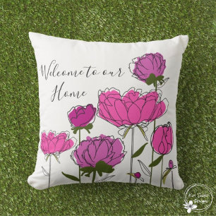 Pink Peonies "Welcome to our Home" Cushion